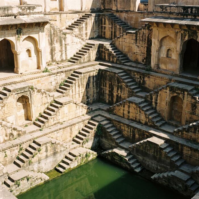 The stepwell a short walk from the house