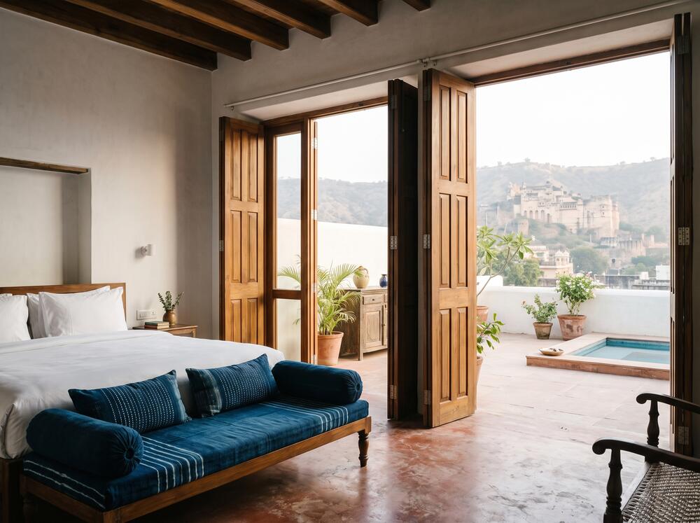 Terrace Suite, with its own roof terrace looking at the palace