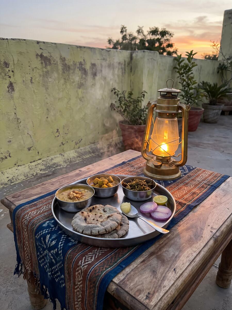 A thali on the terrace table
